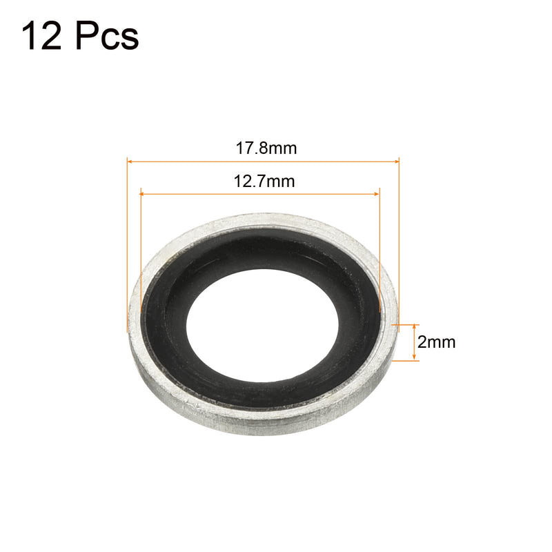 [Australia - AusPower] - MECCANIXITY Bonded Sealing Washers M12 17.8x12.7x2mm Carbon Steel Nitrile Rubber Gasket, Pack of 12 