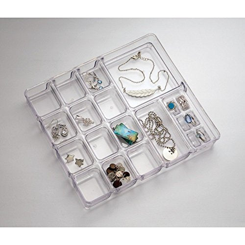 iDesign Linus Plastic BPA-Free Fashion Jewelry Vanity and Drawer Organizer, Tray for Rings, Earrings, Bracelets, Necklaces, 8.75" x 7.75" x 2.75", Set of 3, Clear 2 Piece