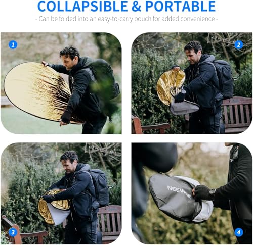 NEEWER 43 Inch/110 Centimeter Light Reflector Diffuser 5 in 1 Collapsible Multi Disc with Bag - Translucent, Silver, Gold, White, and Black for Studio Photography Lighting Outdoor 110cm