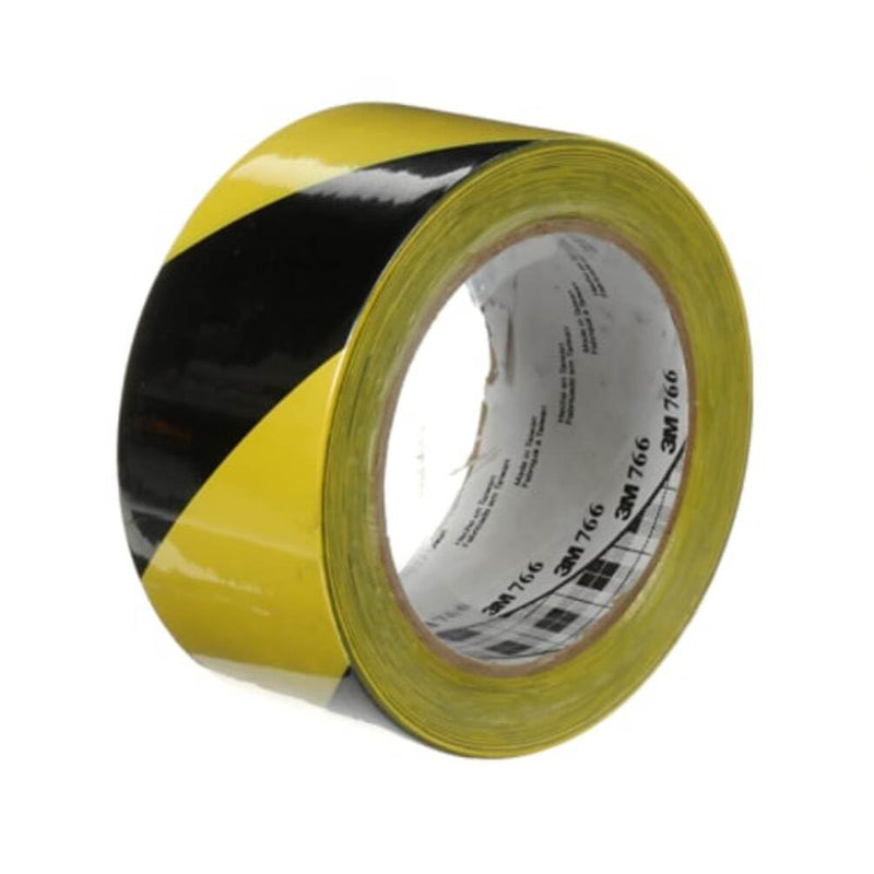 3M Hazard Warning Tape 766, 2 Inch x 36 Yards, Black and Yellow Striped Vinyl Safety Tape, High-Visibility Adhesive Floor Marking Roll for Warehouse, Aisle, Stair, Equipment, and Hazard Zones