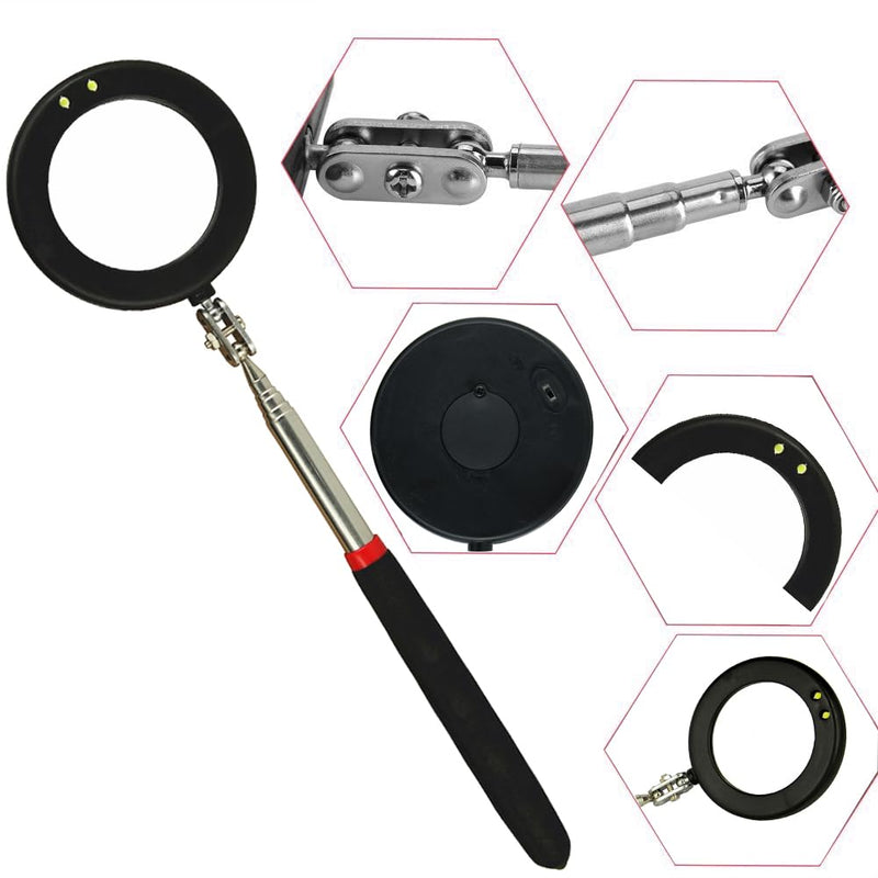 [Australia - AusPower] - Telescoping Inspection circular 360 Mirror with 2 LED Light mirror and mirror on a stick and Extendable Mechanic Tool for Automotive Flexible circular Mirror Diabetic Mirror for feet 