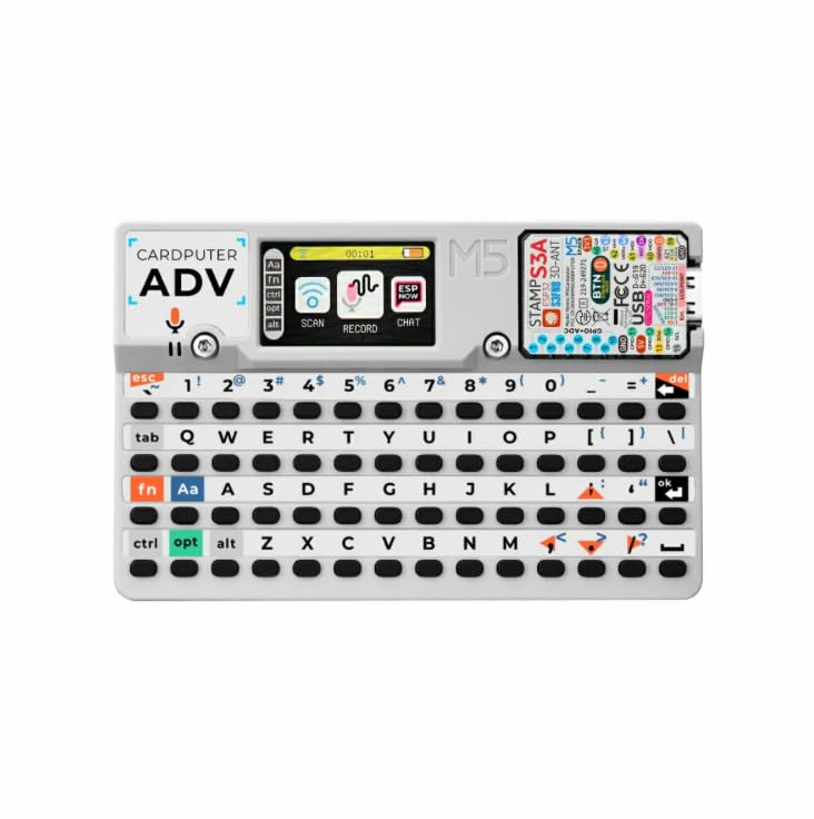 M5Stack Cardputer Adv Version (ESP32‑S3) Official Cardputer Av Kit - ESP32-S3 Based Card-Size Programmable Pocket Computer with 56-Key QWERTY Keyboard, 1.14" IPS Display, Extended