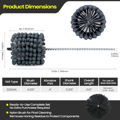 Autaabb 4.125-inch 240-grit cylinder hone kit with nylon brush for engine deglazing and crosshatch finishing