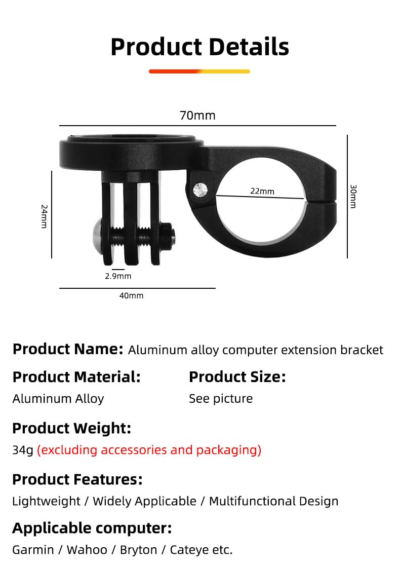 [Australia - AusPower] - GPS Computer Mount for Aero Bars, TT Bars, or Tri Bars for Road and Triathlon Bikes Compatible with Garmin, Wahoo, CatEye, and Bryton with GoPro Action Camera and Bike Light Attachment 