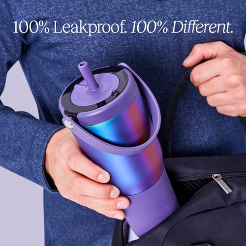 BrüMate Resa 35oz 100% Leakproof Travel Tumbler with Handle & Straw | Flexible SoftSip Straw | Silicone Sleeve for Durability | Stainless Steel | Cup Holder & Travel Friendly Water Bottle | (Zebra)