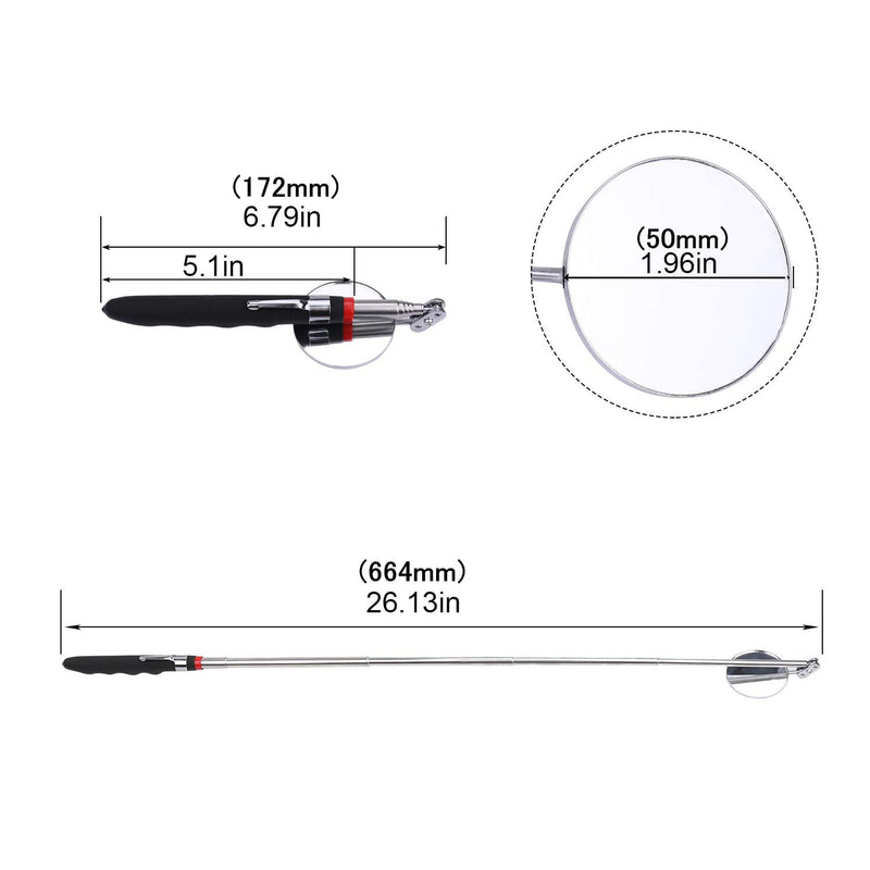 Telescoping Inspection Mirror Round Mirror Handle Tools Inspection Tool for Check The Condition of The Vehicle, Observe The Eyelashes, Mouth and Other Small Parts (Inspection mirror 3PCS) Inspection mirror 3PCS