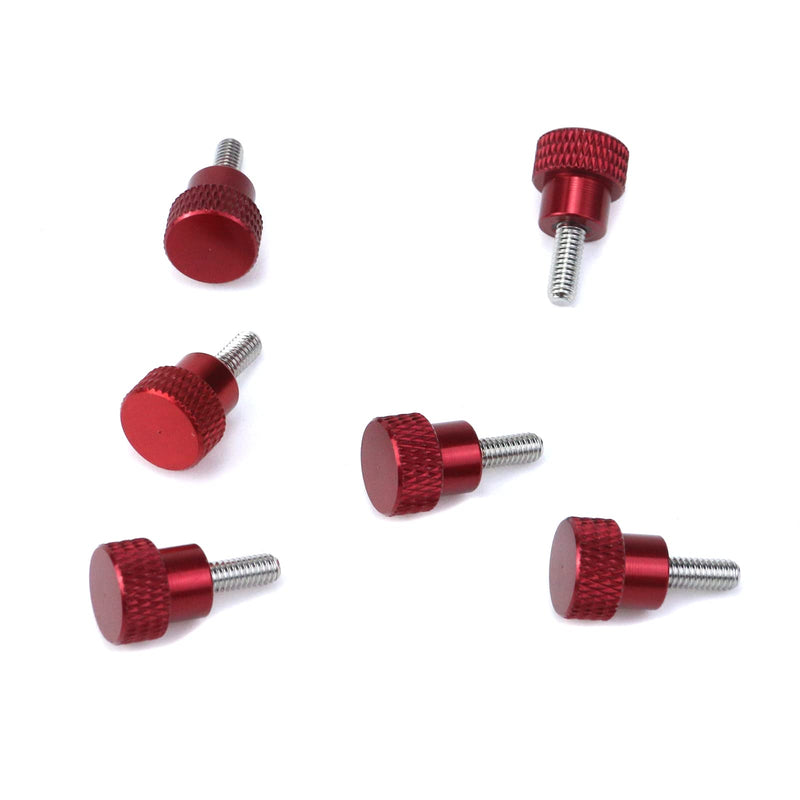 [Australia - AusPower] - 6 Pcs M4 0.39"(10mm) Threads High Head Knurled Thumb Screws Knobs Aluminum Alloy Red Knurled Shoulder Flat Tip Thumbscrew, Red 0.39"(10mm) Threads length 