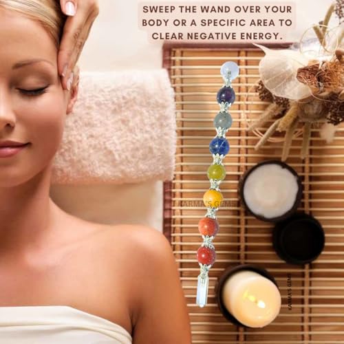 7 Chakra Pyramid Stick - Healing Stick Wand for Positive Energy, Yoga, Magic, Good Luck & More - Chakra Stick for Balancing, Aura Cleansing & Concentration - Crystal Wand Ideal for Gifts Approximately 7 – 8 Inch Ball-stick