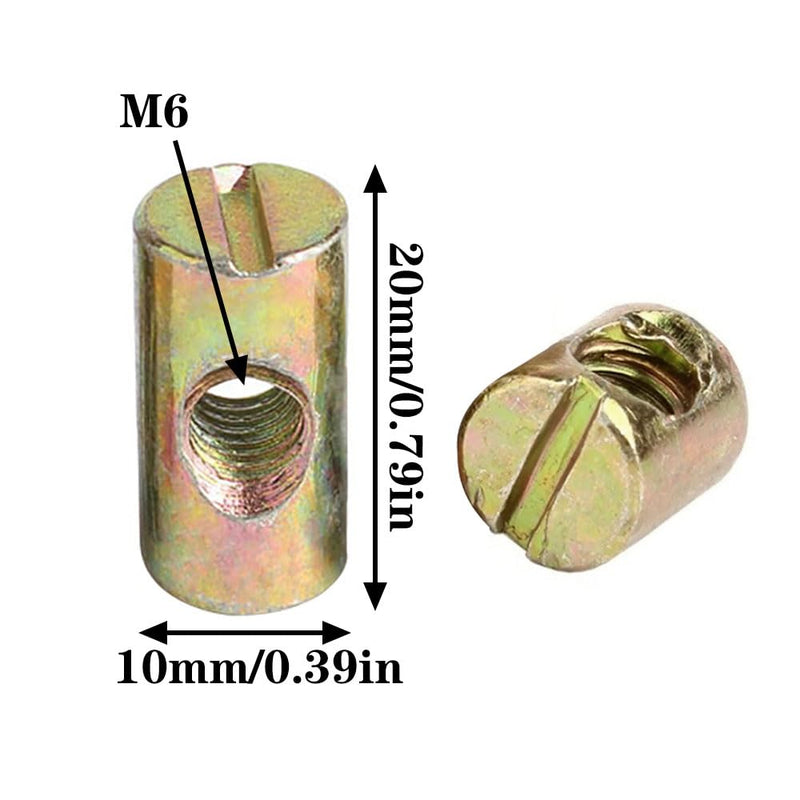 [Australia - AusPower] - AYLIFU 15 pcs M6 Slotted Barrel Nuts Galvanized Horizontal Hole Nut Slotted Cross Hole Nut for Furniture Bed Chairs M6 x 20mm 