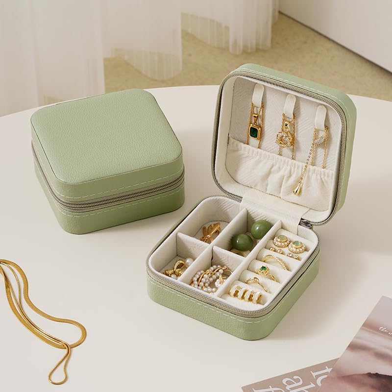 SLOZO Travel Jewelry Case, Travel Jewelry Box, Mini Jewelry Travel Case, Jewelry Organizer Case, Portable Small Jewelry Organizer Storage Boxes - Best Gift for Women Girls. Green 4pcs