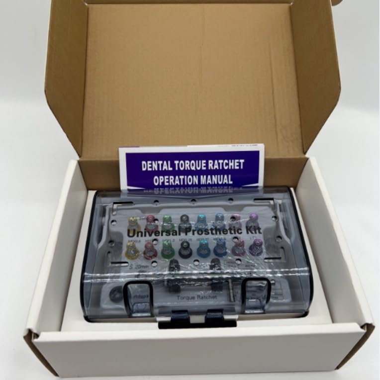[Australia - AusPower] - Dental Implant Torque Wrench Set, Fully Autoclavable Universal Prosthetic Kit: 10-70Ncm Adjustable Ratchet, 16pcs Screwdrivers and Case for Disassemble/Secure Implant Restorations 