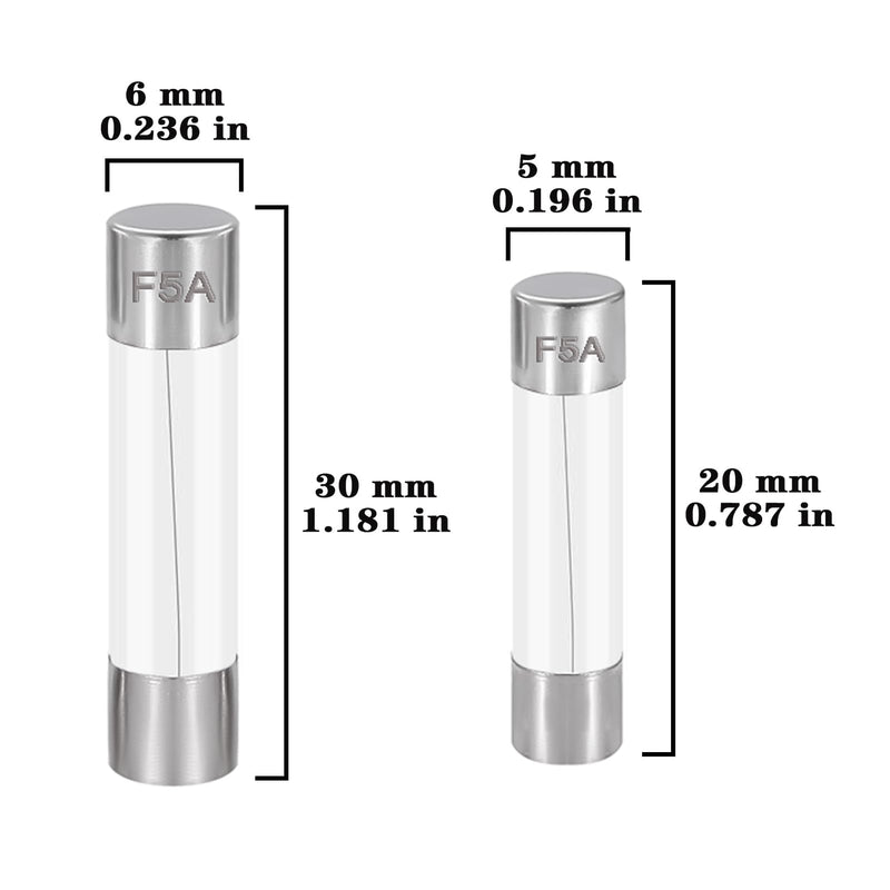 [Australia - AusPower] - 24 Values 250V Fast Blow Glass Fuses Assortment Kit 0.5A 1A 2A 3A 4A 5A 6A 7A 8A 10A 15A 20A 5X20MM 6X30MM 0.5 1 2 3 4 5 6 7 8 10 15 20 Amp 250 Volt Quick Tube Fuse Set 