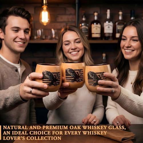 Charred Oak Wooden Bourbon Drinking Glass 2-Pack, 11oz Handcrafted Whiskey Glasses, Wooden Old Fashioned Glass, Perfect Bourbon Gifts for Men, Dad, Brother & Whiskey Enthusiasts