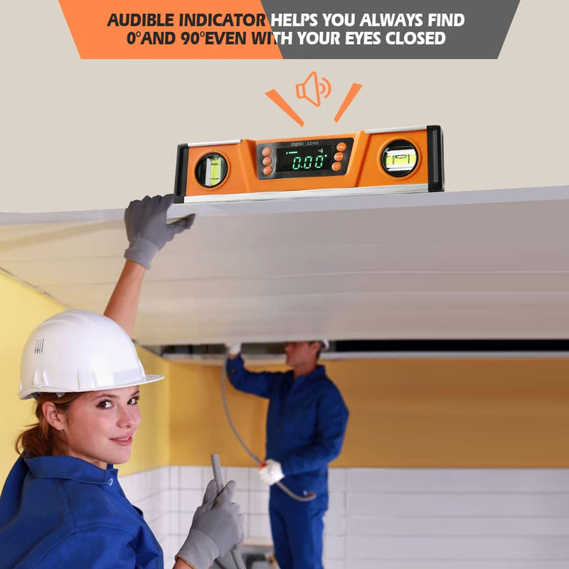[Australia - AusPower] - 10-Inch Digital Torpedo Level and Protractor | Neodymium Magnets | Bright LED Display | V-GROOVE MAGNETIC BASE | IP54 Dust/Water Resistant smart level with Carrying Bag Orange 