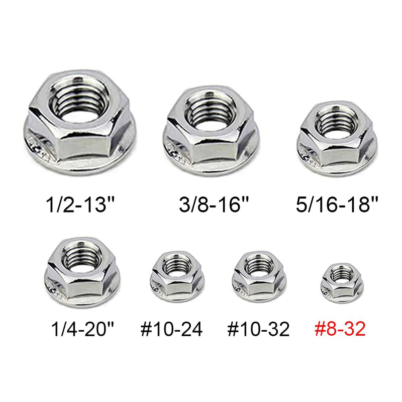 [Australia - AusPower] - #8-32 Serrated Flange Nuts 50 Pack 304 Stainless Steel Hex Lock Nuts Full Thread for Industrial Construction Fasteners #8-32 (50 pcs) 