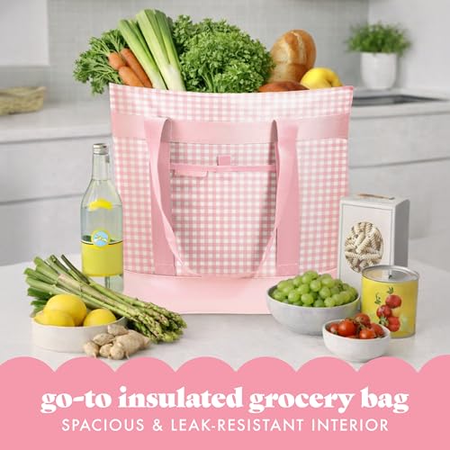 Fit & Fresh XL Insulated Cooler Bag for Groceries, Collapsible Soft Cooler Pink Gingham