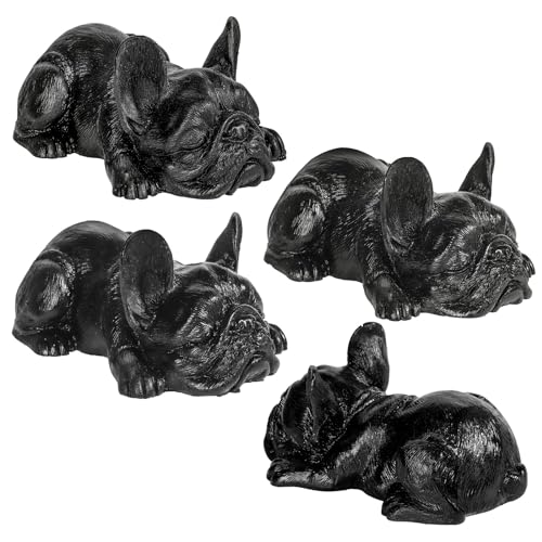 SUNYIK Resin Black Obsidian French Dog Statue, Orgone Stone Dog Figurine Sculpture Collectible for Home Office Tabletop Decoration