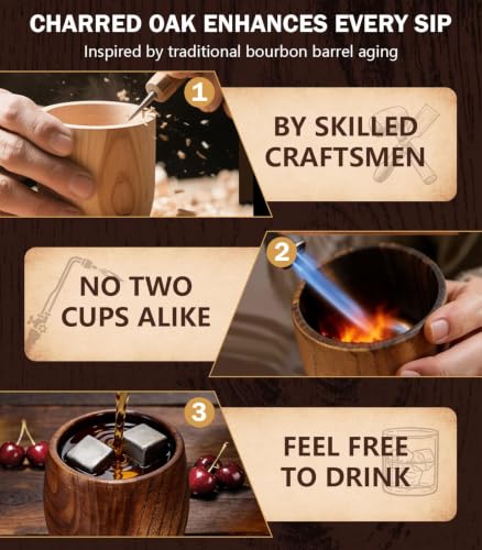 Charred Wooden Bourbon Drinking Glass Whiskey Glasses Gifts for Men 2Pcs Classic