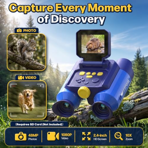 Binoculars for Kids with Night Vision Camera, 2.4 IPS Screen Kids Telescope Blue