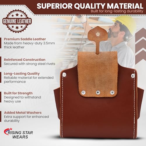 Rising Star 100% Genuine Brown Leather Electrician Tool Pouch – 6 Pocket Heavy Duty Tool Belt Organizer, Professional Construction & Contractor Work Gear