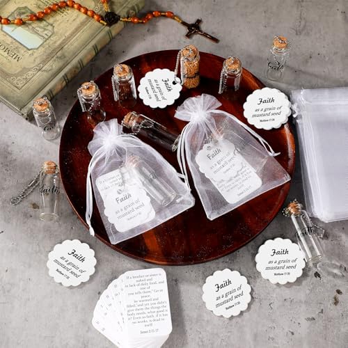 Chuangdi 30 Sets Mustard Seed Gift Set Faith Glass Bottle Charms with Card