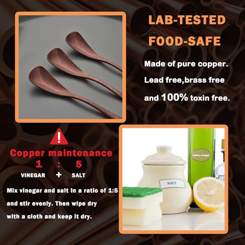 4.33-Inch Vintage Teaspoon, Hand-Forged Antique Copper Spoon, Suitable for Stirring Coffee and Desserts, Cakes, Ice Cream (4) 4