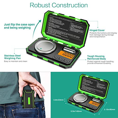 ORIA Digital Milligram Scale, 50g x 0.001g Pocket Jewellery Scale, Green 50g/0.001g