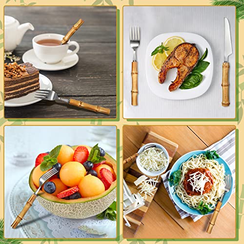 EBOOT 30 Pcs Bamboo Silverware Set 18/8 Stainless Steel Flatware Set Silver