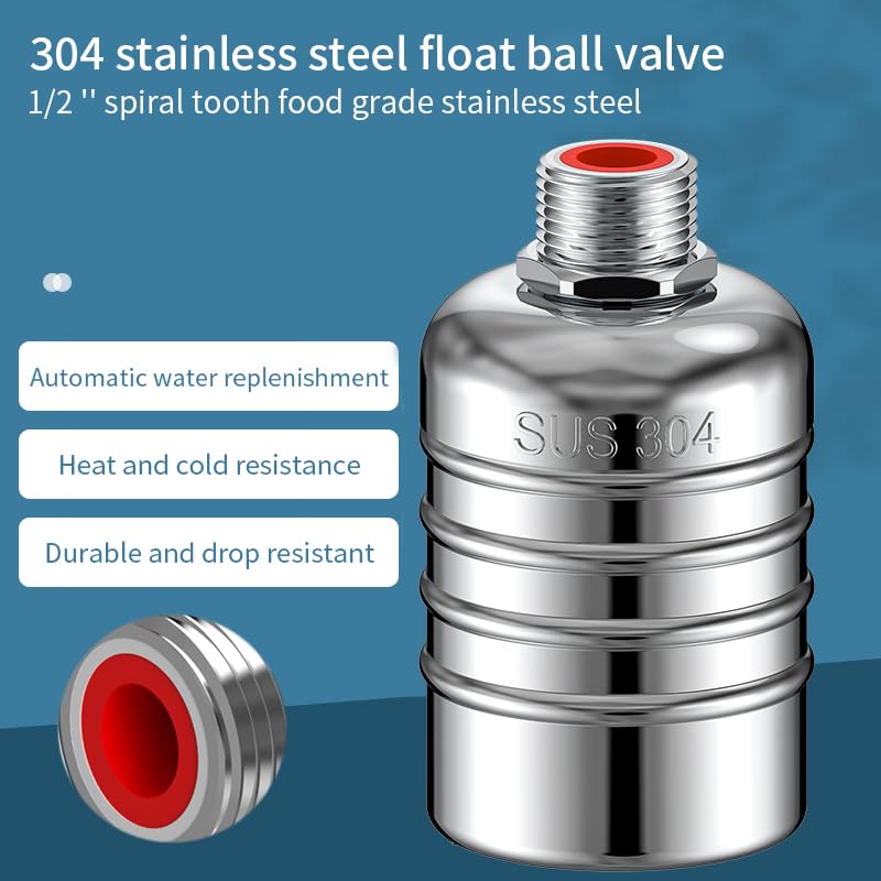 2PCS 304 Stainless Steel Float Valve,Water Tank Float Valve,1/2 to 3/4 Inch Automatic Water Level Control, No Pump Needed for Water Tanks,Livestock Troughs（Top/Side Entry） stripe Silver 2