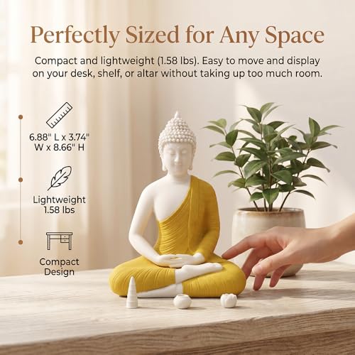 8.6" Shakyamuni Buddha Statue Yellow Ceramic Zen Decor 8.6INCH