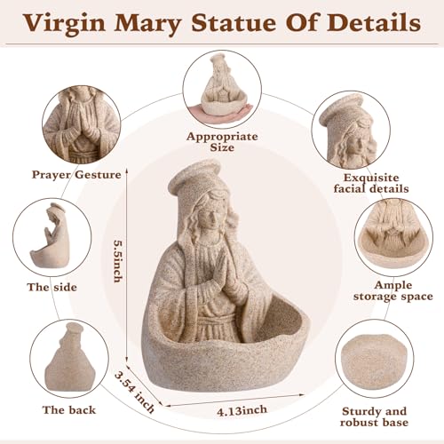 Booson Virgin Mary Statue Catholic Gifts for Women Our Lady of Grace Statue Keepsake Rosary Holder with Pink Rosary Beads 5.5" Blessed Mother Statues Resin Relic Religious Home Decor (Sandstone) Sandstone