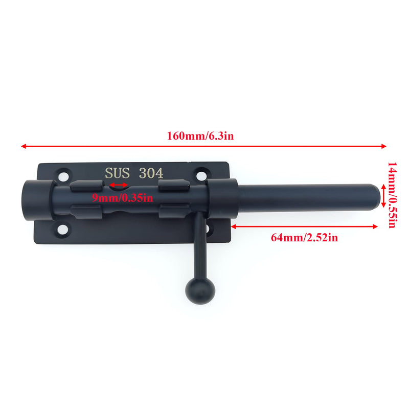 6in Slide Bolt Gate Latch 304 Stainless Steel Barrel Bolt Latch Heavy Duty Door Security Lock Thickened Door Latches Hardware with Mounting Screws for Barn Fence Shed Basement 6in Black
