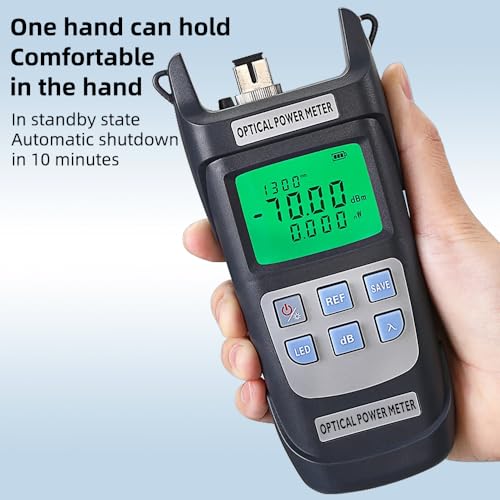 Fiber Optic Power Meter, High Precision Fiber Optic Cable Tester -70dBm ~ +10dBm with LED Light, OPM Optical Power Meter with 10 Wavelength Memories (Grey) black