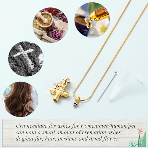 Imrsanl Butterfly Cross Urn Necklace for Ashes Men Women Cremation Jewelry Ashes Pendant for Human Memorial Ash Jewelry Gold