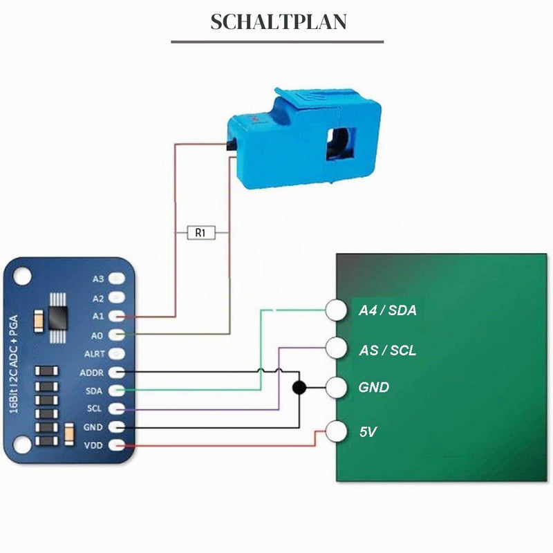 SCT-013-000 Non-invasive Sensor Split Core Current Transformer 100A/1V AC Current Sensor + ADC Module with Audio Socket Cable Male and Female for Arduino