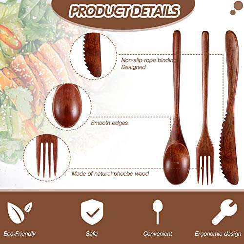 Geiserailie 24 Pcs Wooden Utensils for Eating Wooden Spoon Fork Knife Set