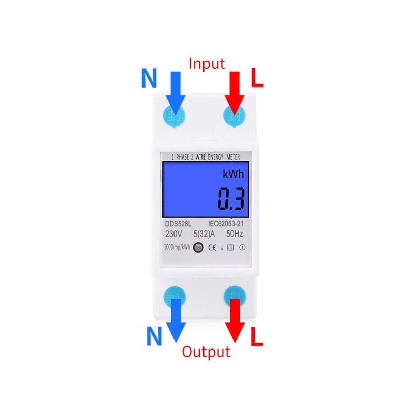 [Australia - AusPower] - Digital Energy Meter, 5-32A 110-130V 60Hz LCD Backlight Single Phase Energy KWh Meter 35mm DIN Rail Mounting with Buckle & Seal 