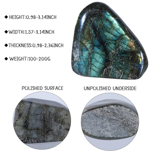 Nupuyai 100-200g Irregular Labradorite Stone Slab Specimen, Nutural Polished Self-Standing Labradorite Stone for Home Office Decoration Meditation Yogo Fengshui