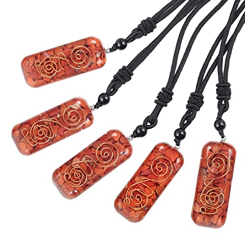 Nupuyai Adjustable Healing Orgone Crystal Pendant Necklace for Women Men, Crystal Amulet Stone Pendant with Black Rope 18-24" Dark Red