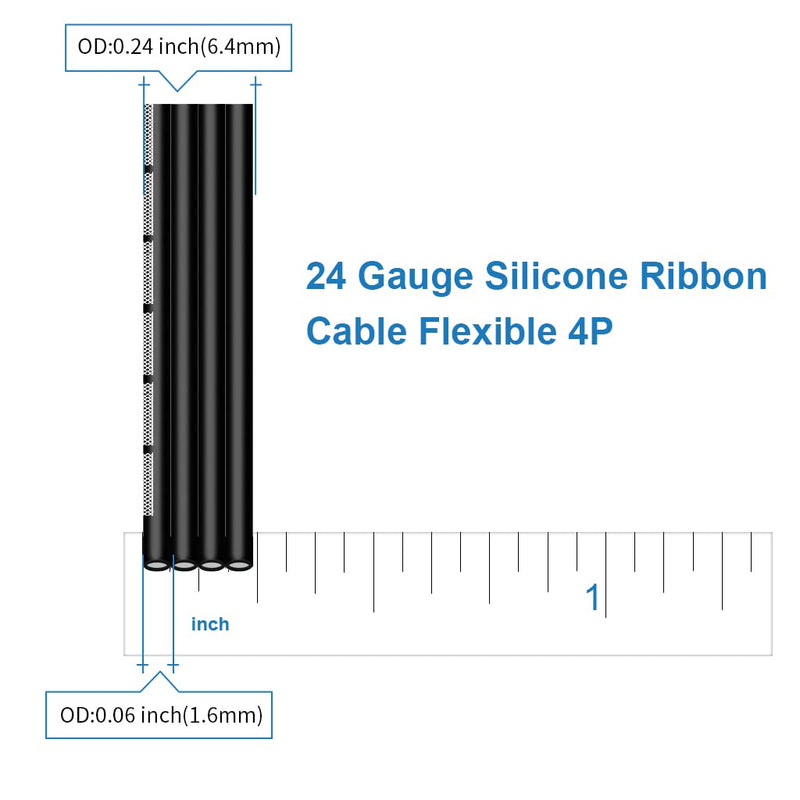[Australia - AusPower] - BNTECHGO 24 Gauge Silicone Ribbon Cable Flexible 4P Black 50 ft Flat Cable 24 AWG Stranded Tinned Copper Wire 24 gauge Silicone Ribbon Cable 4P 50ft 24 gauge black 4P 50 feet 