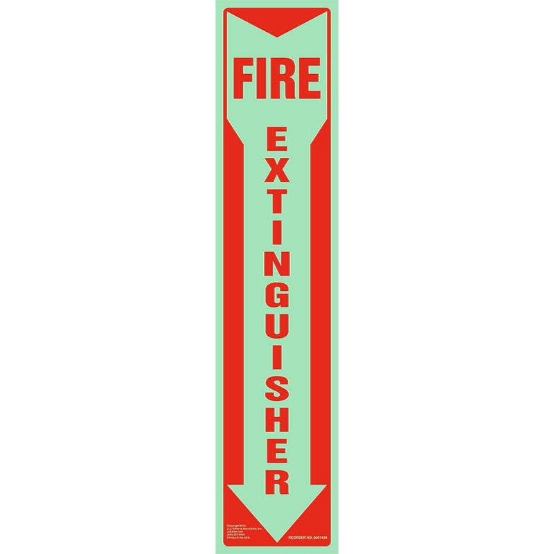 Fire Extinguisher Signs Glow in The Dark 2-pk., 3" x 13.5" Permanent Self Adhesive Vinyl with Rounded Corners, ASTM, DIN, ISO, IMO RES A.752(18), PSPA Compliant, J. J. Keller & Associates, Inc.