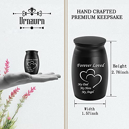 Urns for Dad Ashes, 2.8“ High Small Cremation Urns, Miniature Personal Decorative Urn, Handcrafted Beautiful Peaceful Mini Keepsake Urn, Engraved Forever Loved & Double Heart Urn for Sharing Dad keepsake
