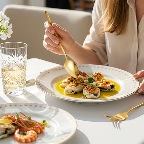 30-Piece Silverware set for 6, Premium 18/10 Stainless Steel Flatware Cutlery Set, Luxury Eating Utensils Set Include Spoons Forks & Knives, Mirror Polished, Dishwasher Safe (Gold)