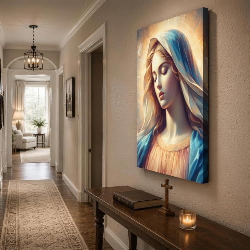 Virgin Mary Canvas Wall Art – Catholic Religious Wall Decor Painting Our Lady of Grace 02 Framed Canvas 12"L x 16"W
