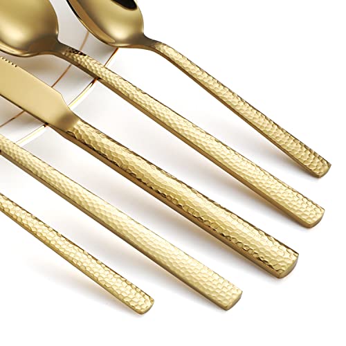 Silverware Set of 20 Stainless Steel Gold Flatware Set for 4 Kitchen Cutlery Sets Includes Forks Spoons Knives for Home Restaurant Hotel G20
