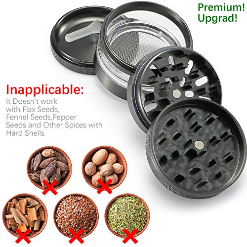 Grinder, 2.4 Inch 4 Piece Grinder– Includes Stainless Steel Screen,Pollen Scraper (Gunmetal) 2.48 inches