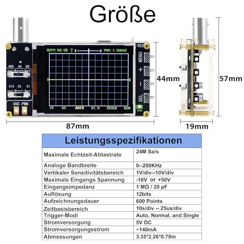 Treedix Handheld Digital Mini Oscilloscope Kit with 3 Trigger Modes | 2.4 inch LCD screen, 24MSa/s high sampling rate, 200 kHz bandwidth, X10/X5/X1 sensitivity, GND/AC/DC coupling method