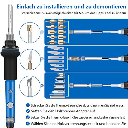 Handskit Pyrography Iron 42-Piece Set Soldering Iron, Burning Iron with Adjustable On/Off Switch, with 60 W Adjustable Temperature 220-450 °C, Wood Pyrography for Professionals and Hobbyists