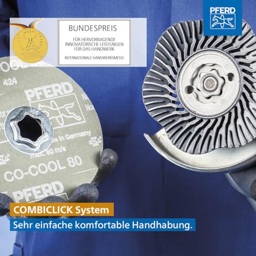 PFERD TOOLS COMBICLICK Fibre Disc Set, 9 Pieces, Corundum Diameter 125 mm, A36, 60, 80, 120 Including Support Plate, 42098001 - for Universal Applications with Angle Grinder Combiclick 125 Universal Fibre Disc Set 36-120