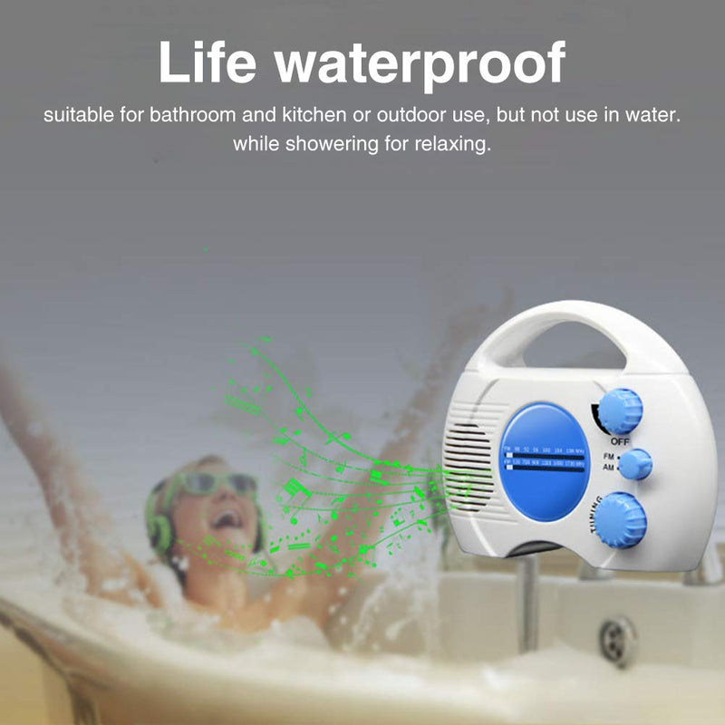 [Australia - AusPower] - Shower Radio, Portable AM/FM Shower Radio, Waterproof Hanging Shower Radio Built-in Speaker Adjustable Volume Battery Operated Shower Radios for Bathroom Kitchen, Outdoor(Blue+White) Blue+white 